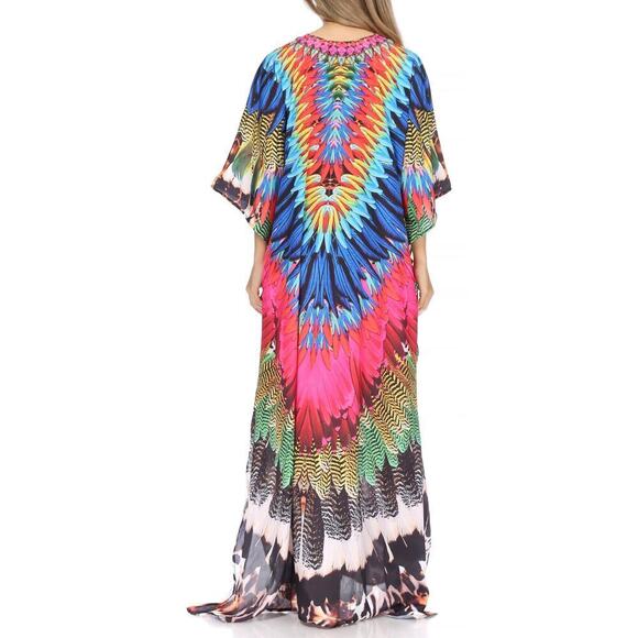 Sakkas Georgettina Flowy Rhinestone V Neck Long Caftan Dress/Cover Up - Picture 2 of 8